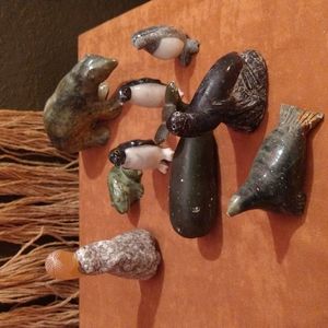 Vtg Stone and Marble Figurine Lot Penguins,frog,sea animals, bear, and girl